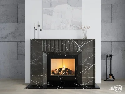 Портал для камина Bravo Денвер Pietra Grey + Nero Marquina мрамор серый/черный прямой