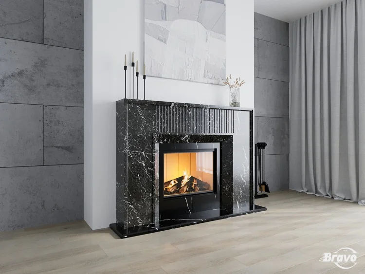 Портал для камина Bravo Денвер Denver Grey + Nero Marquina мрамор серый/черный прямой