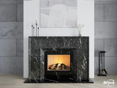Портал для камина Bravo Денвер Denver Grey + Nero Marquina мрамор серый/черный прямой
