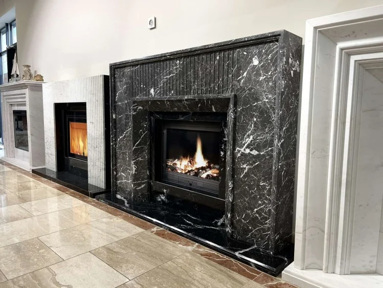 Портал для камина Bravo Денвер Denver Grey + Nero Marquina мрамор серый/черный прямой