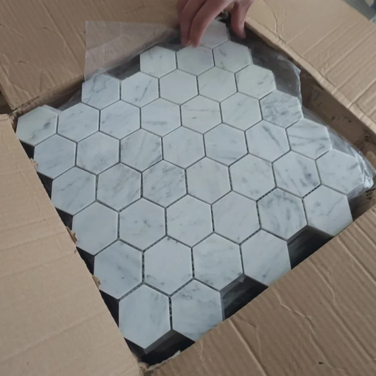 Мраморная мозаика Mozaico de Lux C-MOS Hexagon Bianco Carrara Pol