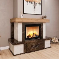 Портал для камина Bravo Верона Rosso Asiago мрамор + плитка Travertine красный/бежевый прямой n1