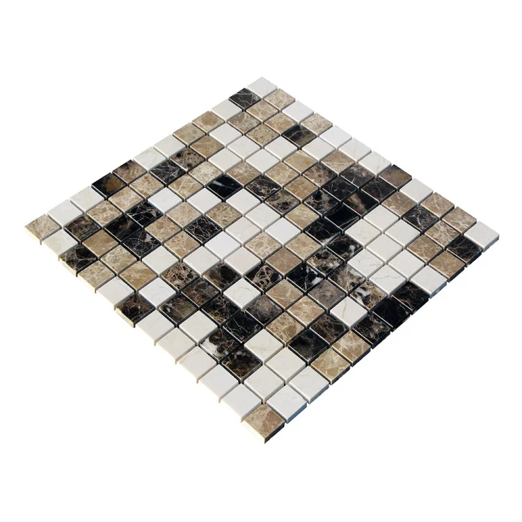 Мозаїка з мармуру Полірована МКР-2П (23x23) Emperador Dark + Emperador Light + Crema Marfil