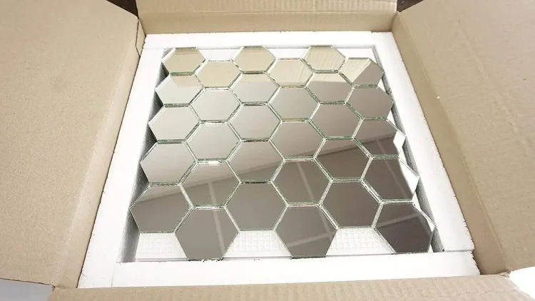Мозаїка дзеркальна DecorStoneHub Zs-hex-Z срібляста 304х303 мм соти для зонування простору та ніш