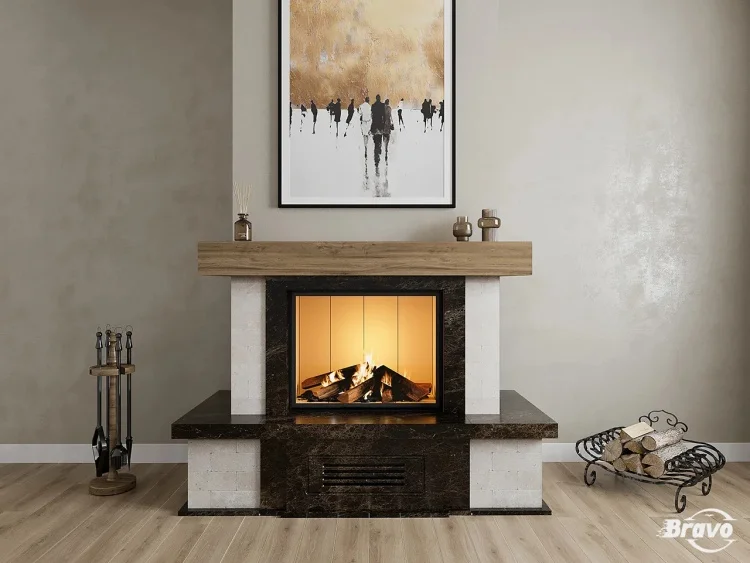 Портал для камина Bravo Верона Rosso Asiago мрамор + плитка Travertine красный/бежевый угловой n6