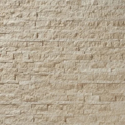 Плитка мозаичная из травертина Light Travertine Split Face Interlocking panel 1,7х17,4х53 см, панель, бежевая с колотой поверхностью