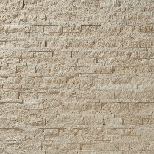 Плитка мозаичная из травертина Light Travertine Split Face Interlocking panel 1,7х17,4х53 см, панель, бежевая с колотой поверхностью