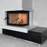 Портал для камина Bravo Техно-2 Volakas + Nero Marquina мрамор белый/черный угловой
