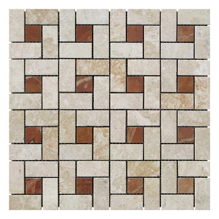 Мозаика из мрамора Полированная МКР-7П (47x23-23x23) Victoria Beige - Rojo Alicante