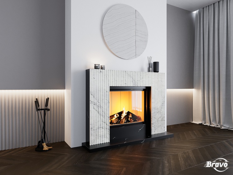 Портал для камина Bravo Даллас Calacatta Black + Bianco Cararra Venatino мрамор белый/черный прямой