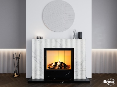 Портал для камина Bravo Даллас Calacatta Black + Bianco Cararra Venatino мрамор белый/черный прямой
