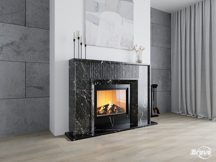 Портал для каміна Bravo Денвер Denver Grey + Nero Marquina мармур сірий/чорний прямий