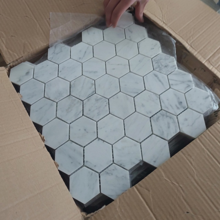 Мармурова мозаїка Mozaico de Lux C-MOS Hexagon Bianco Carrara Pol