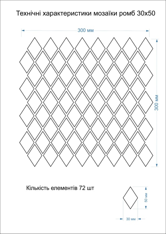 Мозаика из керамогранита Kotto Ceramica MI7 30500306C Nero  300 x 300 х 10  ( ромб 30 x 50 )
