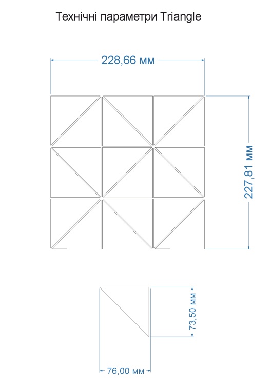 Мозаїка керамічна Kotto Ceramica TRIANGLE RT X2 69003 Black Mat/print 50 210x210x9 (73x73)