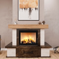 Портал для каміна Bravo Верона Rosso Asiago мармур + плитка Travertine червоний/бежевий прямий n1