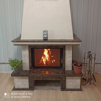 Портал для каміна Bravo Верона Rosso Asiago мармур + плитка Travertine червоний/бежевий прямий n1