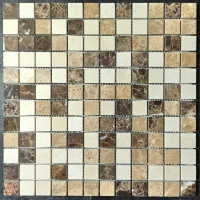 Мозаика из мрамора Полированная МКР-2П (23x23) Emperador Dark + Emperador Light + Crema Marfil