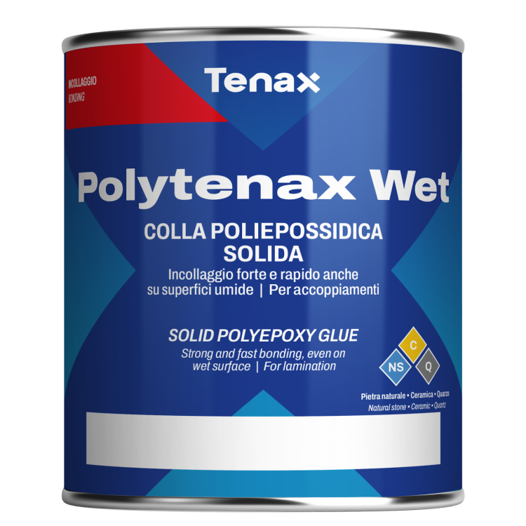 Клей полиэпоксидный Tenax Polytenax Wet прозрачный 1 л, густой быстрозастывающий для влажной поверхности камня