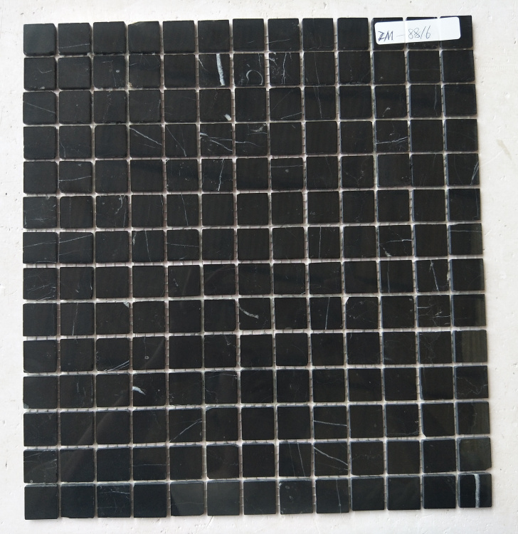 Мозаика из мрамора D-CORE ZM-8816M Nero Marquina 20x20x4 (305x305) мм глянцевая на сетке