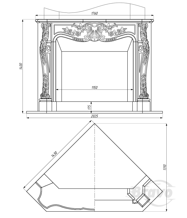 Портал для камина Bravo Нью-Йорк Nero Marquina Antique мрамор черный угловой