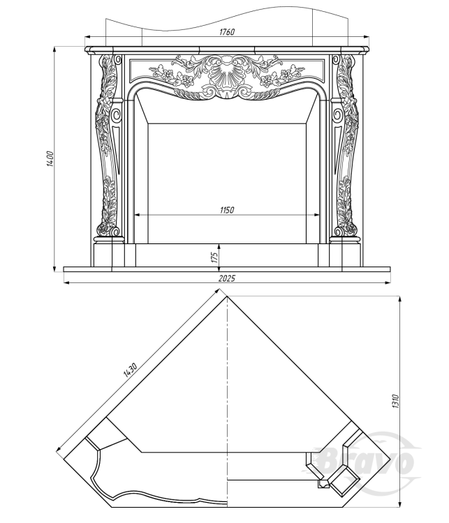 Портал для каміна Bravo Нью-Йорк Nero Marquina Antique мармур чорний кутовий