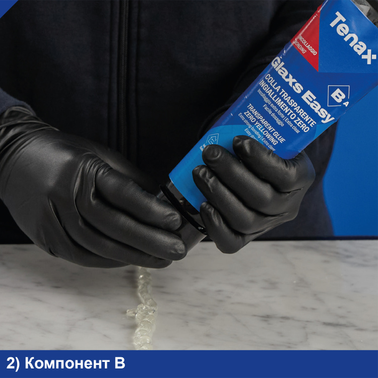 Клей епоксидний Tenax Glaxs Easy A+B прозорий 600 г нежовтіючий для каменю кварцу кераміки
