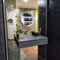 Мозаїка дзеркальна DecorStoneHub Zs-hex-G графітова 304х303 мм шестикутник для оформлення камінів