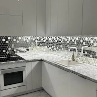 Мозаїка дзеркальна DecorStoneHub Zs-hex-ZS срібляста з сатином 304х303 мм шестигранник для колон