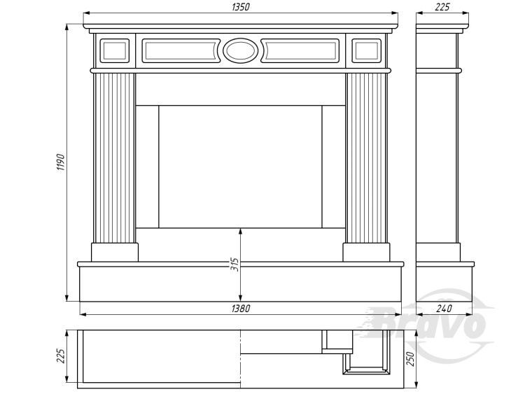 Портал для каміна Bravo Оскар Botticino мармур бежевий прямий