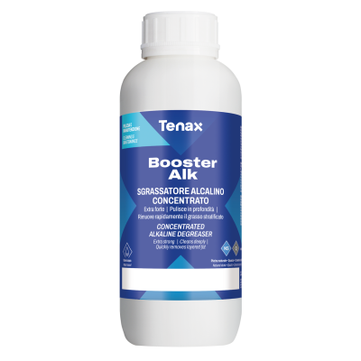 Очищувач Tenax Booster Alk 1 л, від стійких забруднень, жирів та епоксидних смол, слідів від гуми з каменю