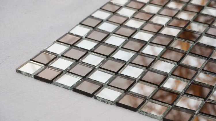 Мозаїка дзеркальна DecorStoneHub Zs-mix-ZВ сріблясто-бронзова 330х330 мм шаховий декор для салону