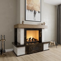 Портал для каміна Bravo Верона Rosso Asiago мармур + плитка Travertine червоний/бежевий кутовий n3
